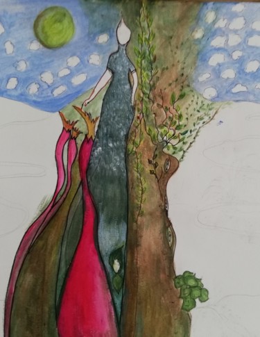 Peinture intitulée "La fée et l'arbre" par Magil, Œuvre d'art originale