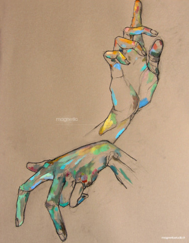 Peinture intitulée "Self hand study" par Magnetic Studio, Œuvre d'art originale, Acrylique