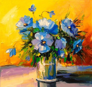 Картина под названием "Flowers in a vase" - Maka Magnolia, Подлинное произведение искусства, Пастель