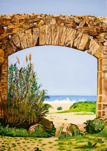 Painting titled "Puerta al mar" by Magoco Arte, Original Artwork, Oil