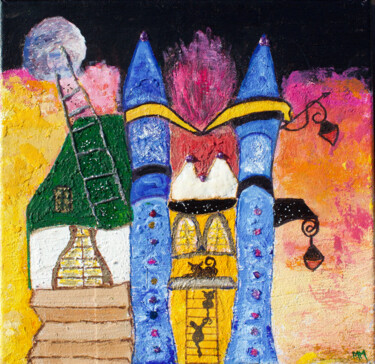 Malerei mit dem Titel "Le Chateau" von Maguie Mesguich, Original-Kunstwerk, Acryl