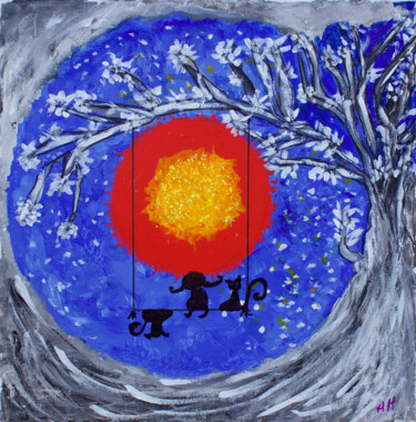 Картина под названием "L'enfant et ses cha…" - Maguie Mesguich, Подлинное произведение искусства, Акрил Установлен на Деревя…