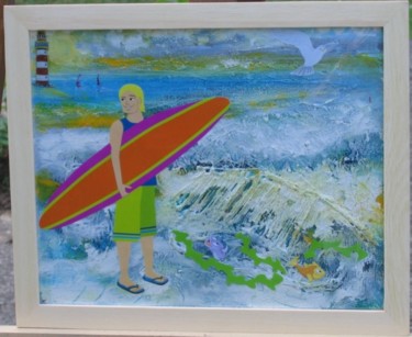 Peinture intitulée "Le surf 4" par Maguie Mesguich, Œuvre d'art originale, Huile