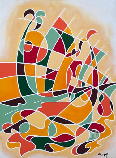 Painting titled "Carioca" by Maguy Vaz (50nuancesdemarguerite), Original Artwork, Acrylic Mounted on Wood Stretcher frame