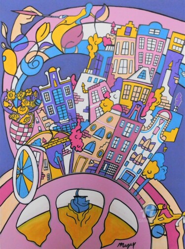 Картина под названием "Amsterdam" - Maguy Vaz (50nuancesdemarguerite), Подлинное произведение искусства, Акрил Установлен на…
