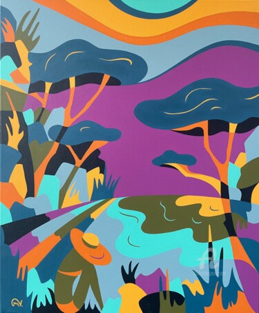 Painting titled "Creek I" by Maguy Vaz (50nuancesdemarguerite), Original Artwork, Acrylic Mounted on Wood Stretcher frame