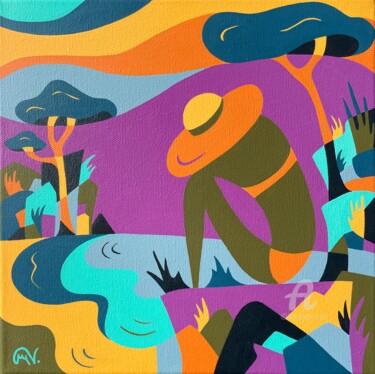 Painting titled "Creek V" by Maguy Vaz (50nuancesdemarguerite), Original Artwork, Acrylic Mounted on Wood Stretcher frame