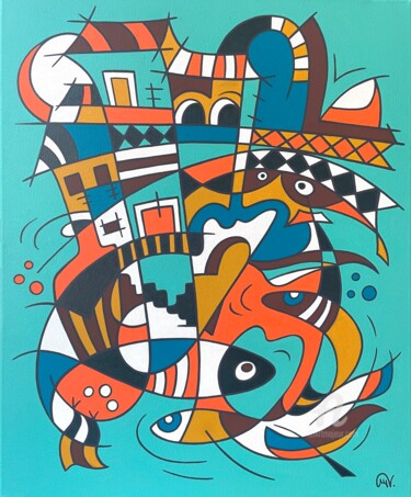 Schilderij getiteld "Oporto I" door Maguy Vaz (50nuancesdemarguerite), Origineel Kunstwerk, Acryl Gemonteerd op Frame voor h…