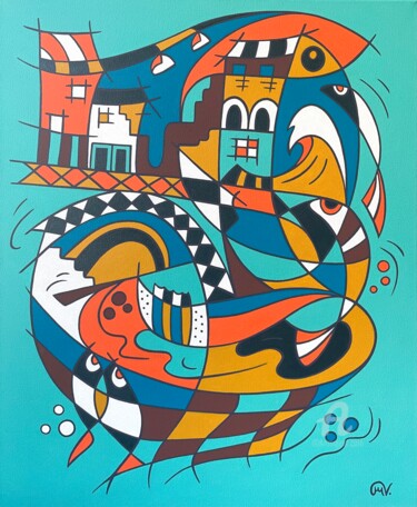 Malerei mit dem Titel "Oporto II" von Maguy Vaz (50nuancesdemarguerite), Original-Kunstwerk, Acryl Auf Keilrahmen aus Holz m…