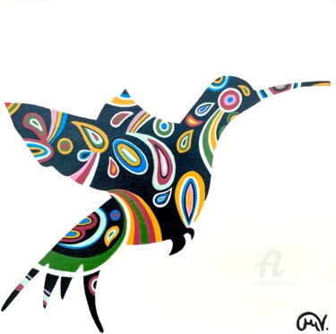 Painting titled "Colibri III" by Maguy Vaz (50nuancesdemarguerite), Original Artwork, Acrylic Mounted on Wood Stretcher frame