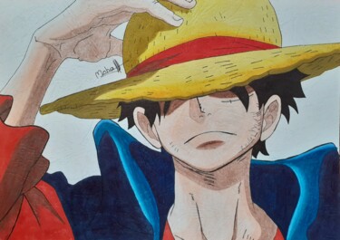 Dibujo titulada "LUFFY-ONE PIECE" por Mahamadou Coulibaly, Obra de arte original, Rotulador