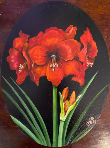 Painting titled "Amoralis red flower" by Anastasiia Makhankova, Original Artwork, Oil