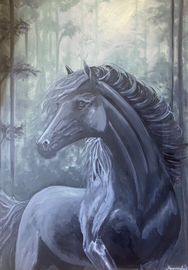Painting titled "Чарующая лошадь в з…" by Anastasiia Makhankova, Original Artwork, Oil