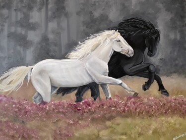 Peinture intitulée "Black and white hor…" par Anastasiia Makhankova, Œuvre d'art originale, Huile