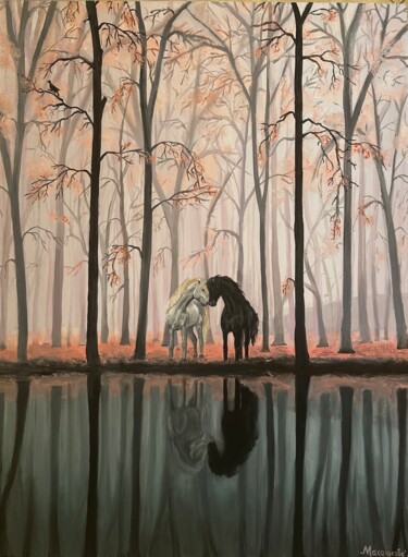 Painting titled "Two horses in a mag…" by Anastasiia Makhankova, Original Artwork, Oil