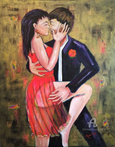 Painting titled "Tango rouge passion" by Mahé Ros, Original Artwork, Acrylic Mounted on Wood Stretcher frame