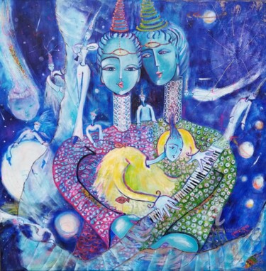 Картина под названием "Concert-astral" - Mahé Ros, Подлинное произведение искусства, Акрил Установлен на Деревянная рама для…