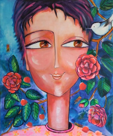 Painting titled "Jeune fille à la si…" by Mahé Ros, Original Artwork, Acrylic Mounted on Wood Stretcher frame