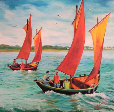 Schilderij getiteld "Sinagos, Golfe du M…" door Mahé Ros, Origineel Kunstwerk, Acryl Gemonteerd op Frame voor houten brancard