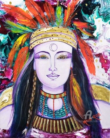 Painting titled "Femme plume, Ukia" by Mahé Ros, Original Artwork, Acrylic Mounted on Wood Stretcher frame