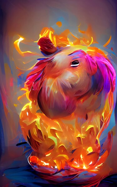 Digital Arts titled "Flaming horse" by Mahesh Tolani, Original Artwork, Digital Painting