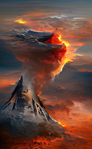 Arte digital titulada "Erupting volcano" por Mahesh Tolani, Obra de arte original, Pintura Digital