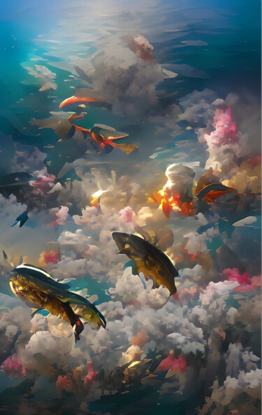 Digital Arts με τίτλο "MAGICAL FISHES SWIM…" από Mahesh Tolani, Αυθεντικά έργα τέχνης, Ψηφιακή ζωγραφική