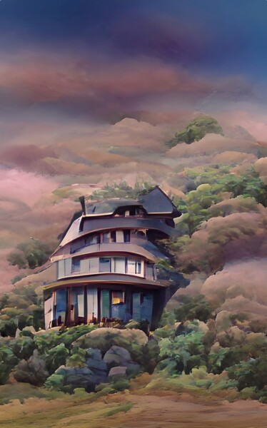 Arte digital titulada "HOUSE AT HILLTOP" por Mahesh Tolani, Obra de arte original, Modelado 3D