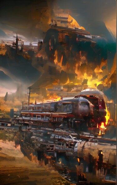 Digital Arts titled "THE BURNING TRAIN 2" by Mahesh Tolani, Original Artwork, Digital Painting