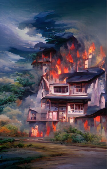 数字艺术 标题为“THE BURNING HOUSE” 由Mahesh Tolani, 原创艺术品, 数字油画