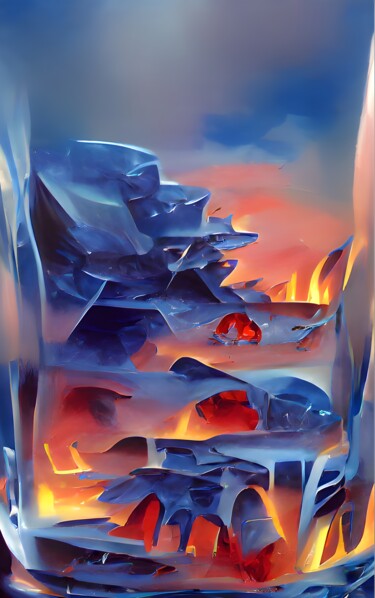 Цифровое искусство под названием "FIRE AND ICE CUBES…" - Mahesh Tolani, Подлинное произведение искусства, Цифровая живопись