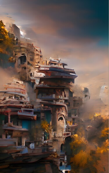 Digital Arts titled "hill city 6" by Mahesh Tolani, Original Artwork, Digital Painting