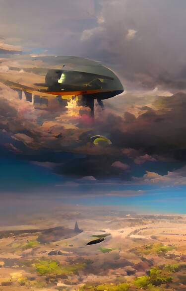 Digitale Kunst mit dem Titel "UFO IN SKY" von Mahesh Tolani, Original-Kunstwerk, Digitale Malerei