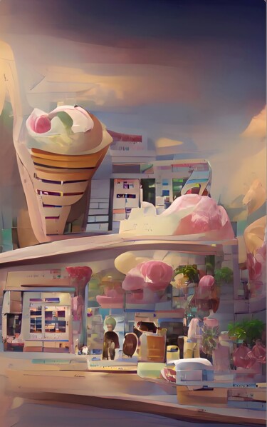 Digitale Kunst mit dem Titel "ice cream shop" von Mahesh Tolani, Original-Kunstwerk, Digitale Malerei