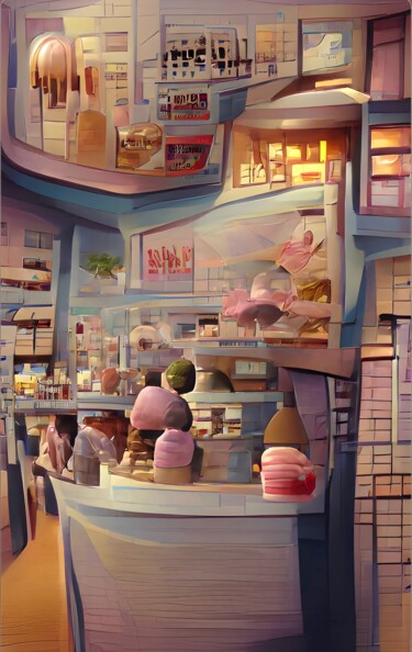 Artes digitais intitulada "ICE CREAM SHOP 2" por Mahesh Tolani, Obras de arte originais, Pintura digital