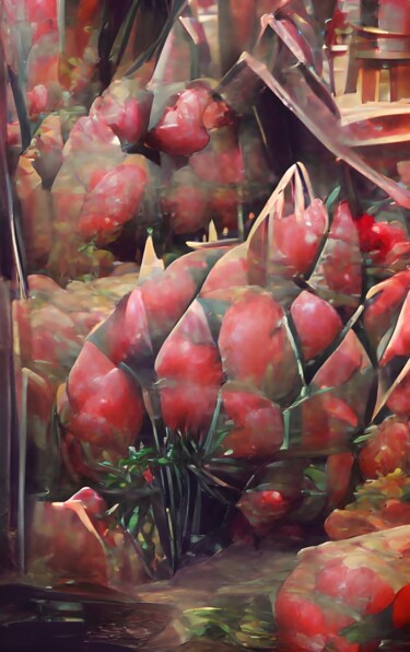 Digital Arts titled "red fruits in city" by Mahesh Tolani, Original Artwork, Digital Painting