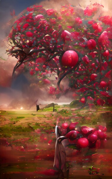 Digitale Kunst mit dem Titel "red apple tree" von Mahesh Tolani, Original-Kunstwerk, Digitale Malerei