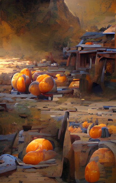 Digital Arts titled "orange pumpkins in…" by Mahesh Tolani, Original Artwork, Digital Painting