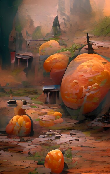Arts numériques intitulée "orange pumpkins in…" par Mahesh Tolani, Œuvre d'art originale, Peinture numérique