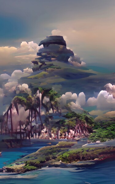 Digital Arts titled "ISLAND AND HILLS" by Mahesh Tolani, Original Artwork, Digital Painting