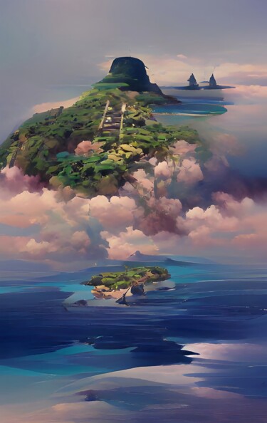 Digital Arts titled "ISLAND AND HILLS 4" by Mahesh Tolani, Original Artwork, Digital Painting