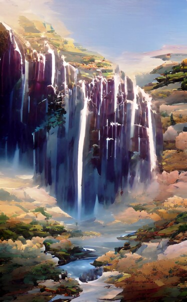 Digital Arts titled "WATERFALL 3" by Mahesh Tolani, Original Artwork, Digital Painting