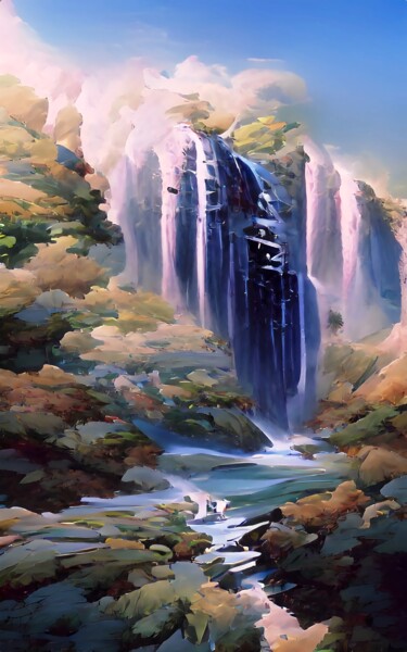 Digital Arts titled "WATERFALL 4" by Mahesh Tolani, Original Artwork, Digital Painting