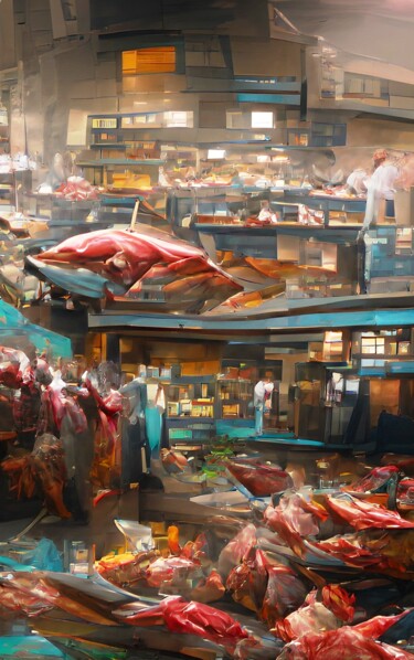 Arts numériques intitulée "FISH MARKET" par Mahesh Tolani, Œuvre d'art originale, Peinture numérique