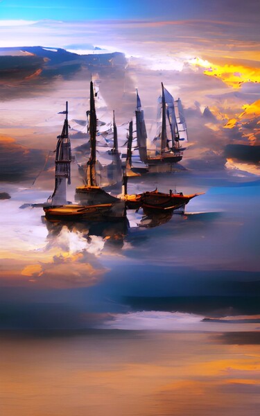 Digital Arts titled "SAILING SHIPS" by Mahesh Tolani, Original Artwork, Digital Painting