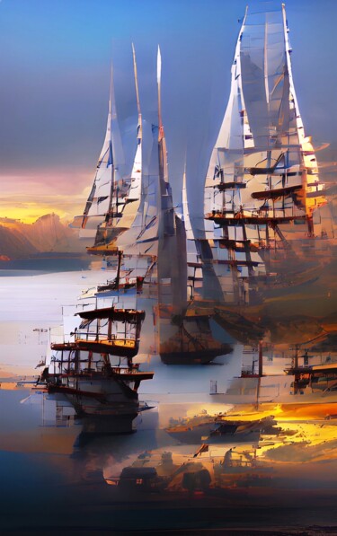 Arte digital titulada "SAILING SHIPS 2" por Mahesh Tolani, Obra de arte original, Pintura Digital