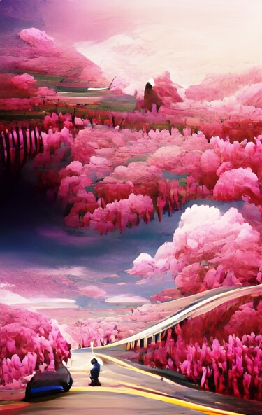 Digitale Kunst getiteld "PINK ROAD" door Mahesh Tolani, Origineel Kunstwerk, 3D-modellering