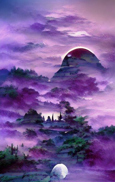 Digital Arts titled "PURPLE VALLEY AND M…" by Mahesh Tolani, Original Artwork, Digital Painting