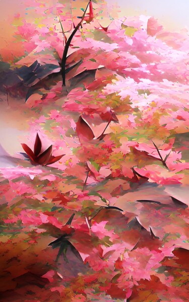 Цифровое искусство под названием "pink leaves" - Mahesh Tolani, Подлинное произведение искусства, Цифровая живопись