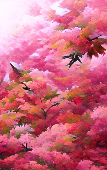 Digitale Kunst getiteld "pink leaves 2" door Mahesh Tolani, Origineel Kunstwerk, Digitaal Schilderwerk